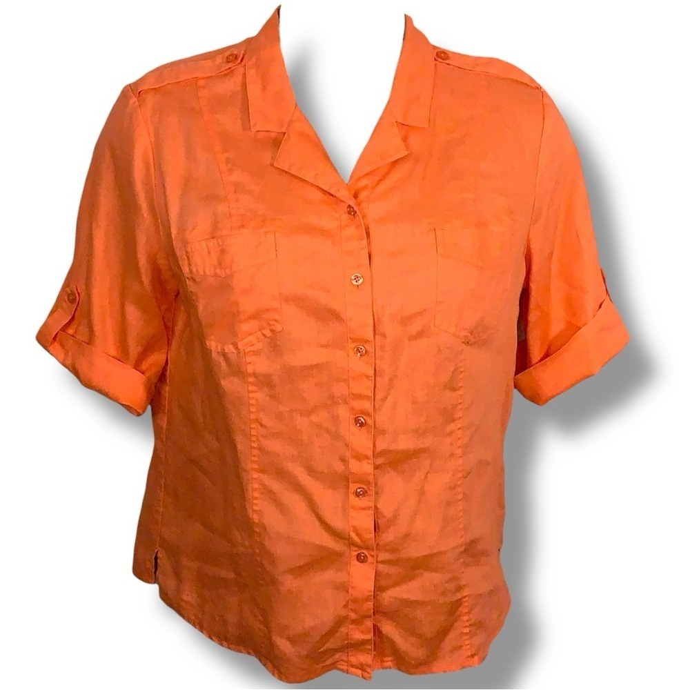 Size 18 Westbound Orange Linen Button Up Top Half Sleeve Breathable Vibrant